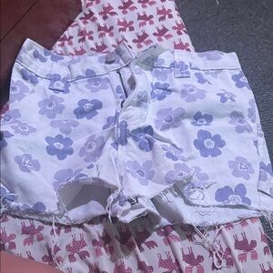 PacSun White and Purple Floral Jean Shorts